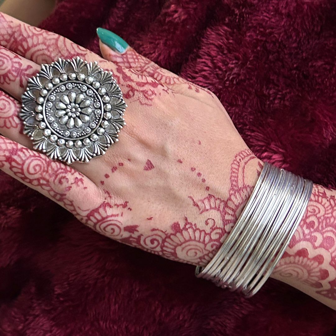 Laida Set of 12 German Silver Silver-Plated Oxidised Bangles