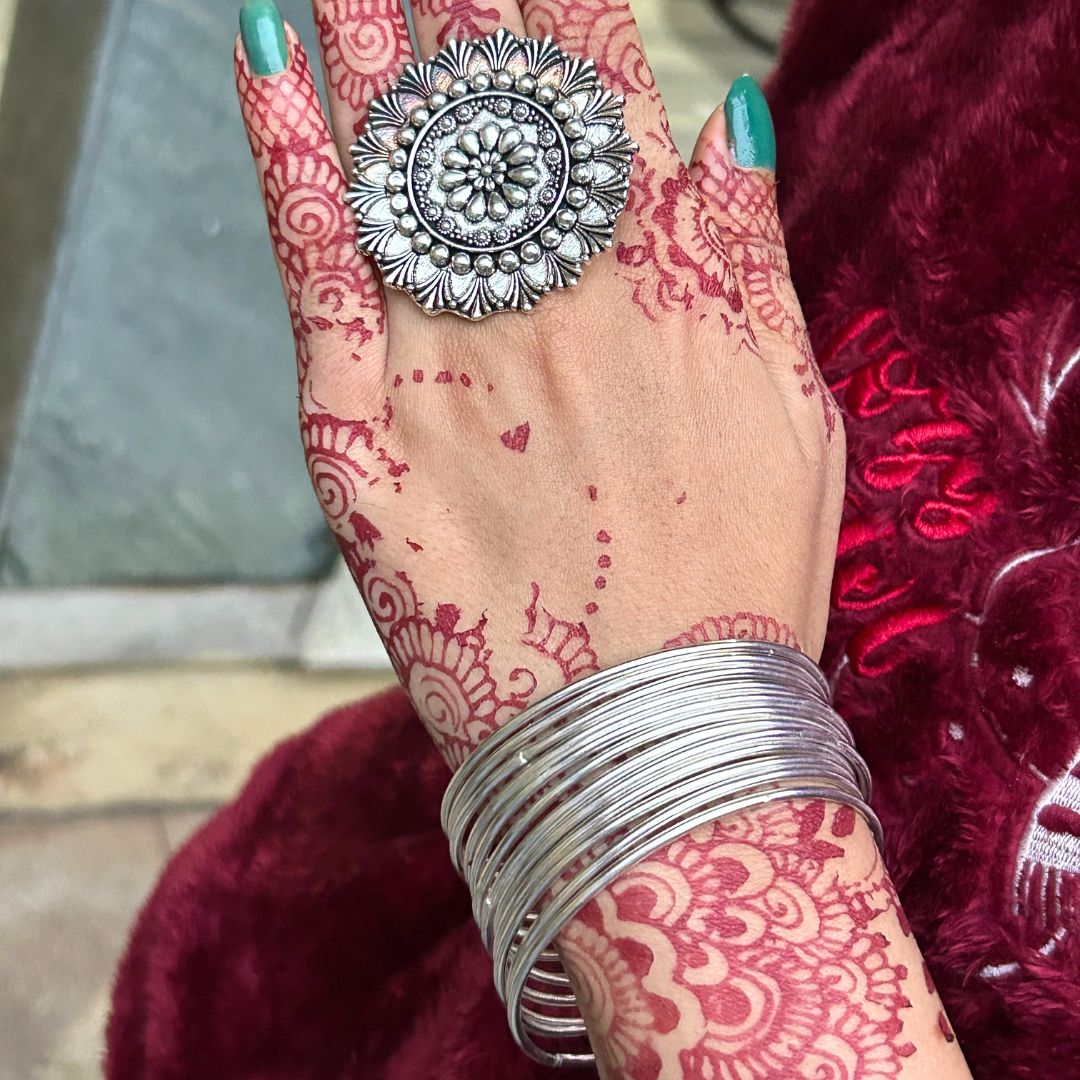 Laida Set of 12 German Silver Silver-Plated Oxidised Bangles