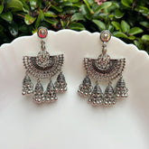 Silver-Plated Oxidised Classic Jhumkas Earrings