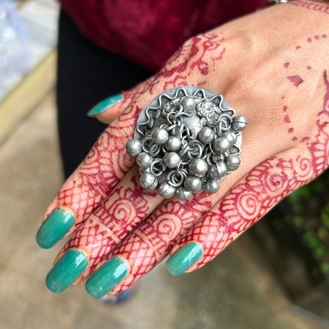 Trisha Silver Look - Alike Ghungroo Finger Ring