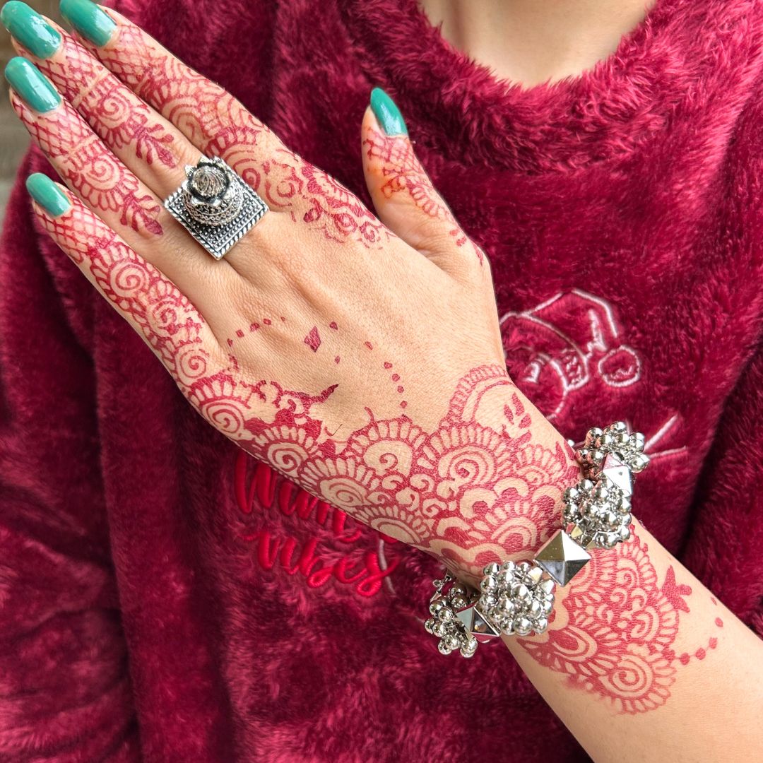 Kalash Silver Oxidised Adjustable Finger Ring