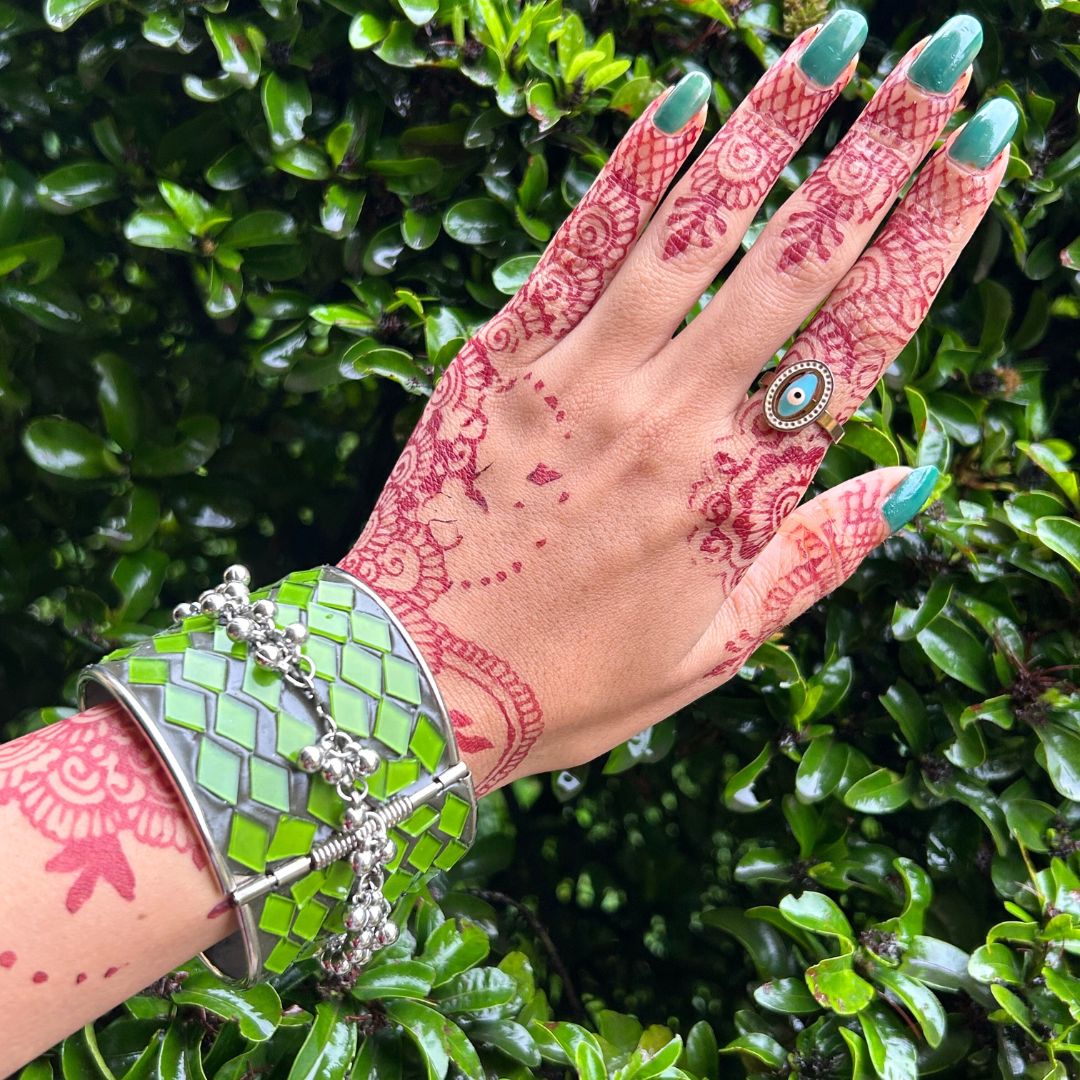 Green Meenakari Silver-Plated Cuff Bracelet