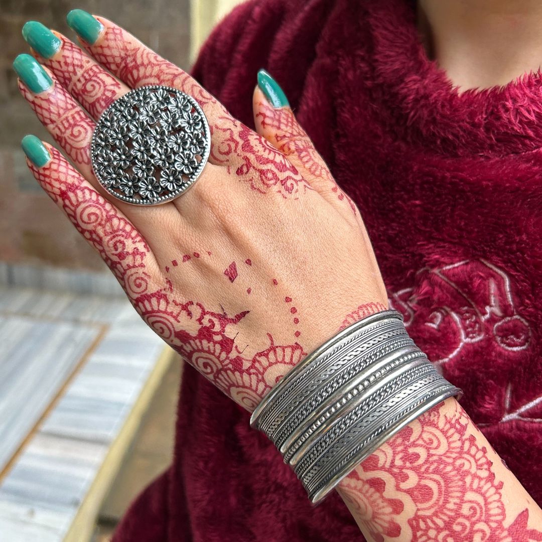 Navya Oxidised Silver-Plated Cuff Bracelet