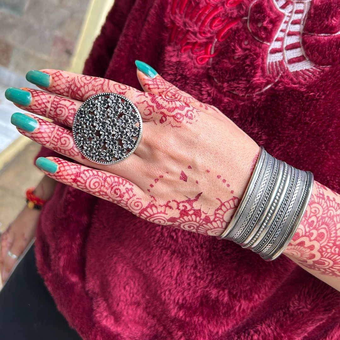 Navya Oxidised Silver-Plated Cuff Bracelet