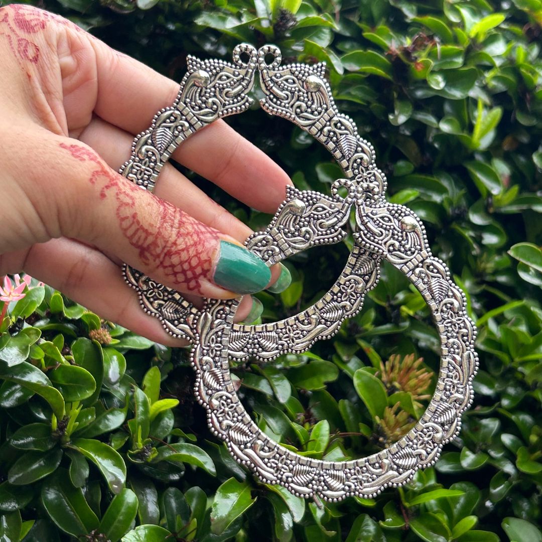 Silver Oxidised Handcrafted Elephant Bangles ( Set of 2)