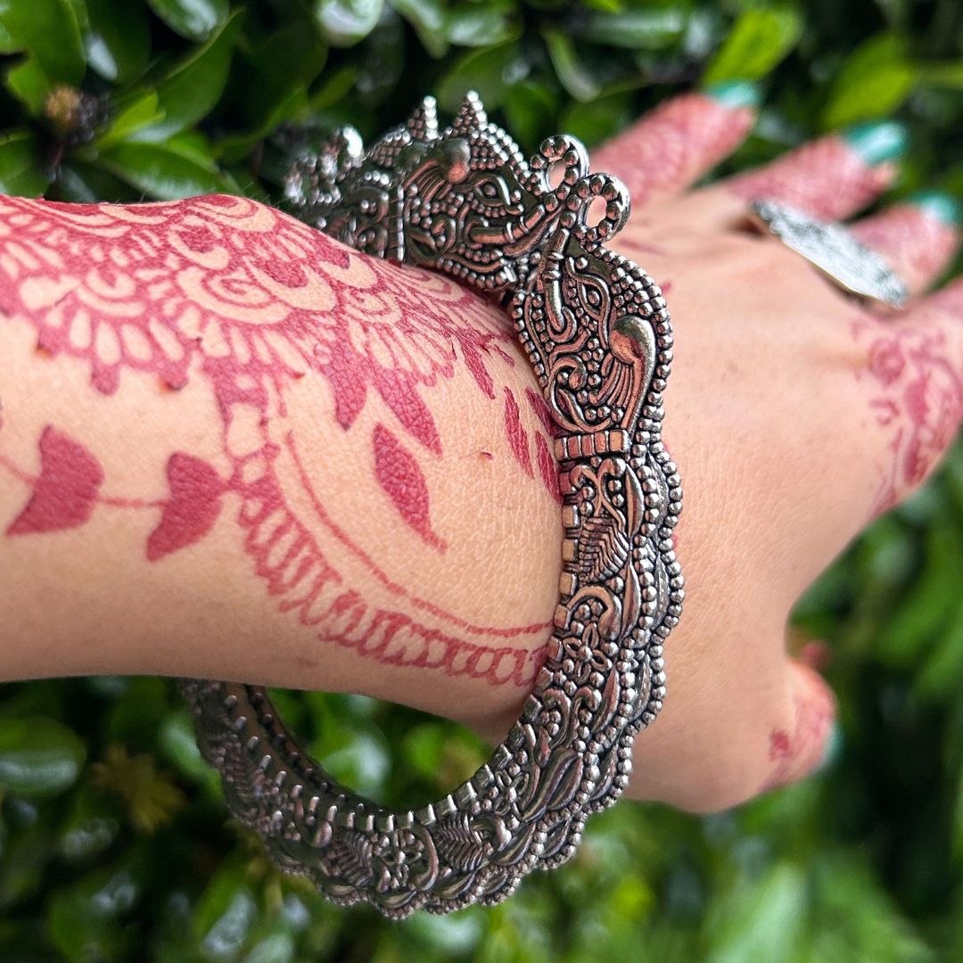 Silver Oxidised Handcrafted Elephant Bangles ( Set of 2)