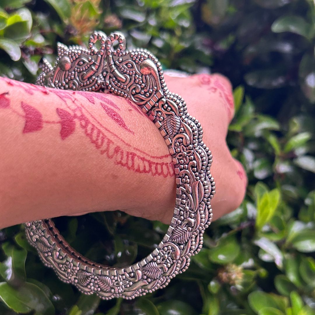 Silver Oxidised Handcrafted Elephant Bangles ( Set of 2)