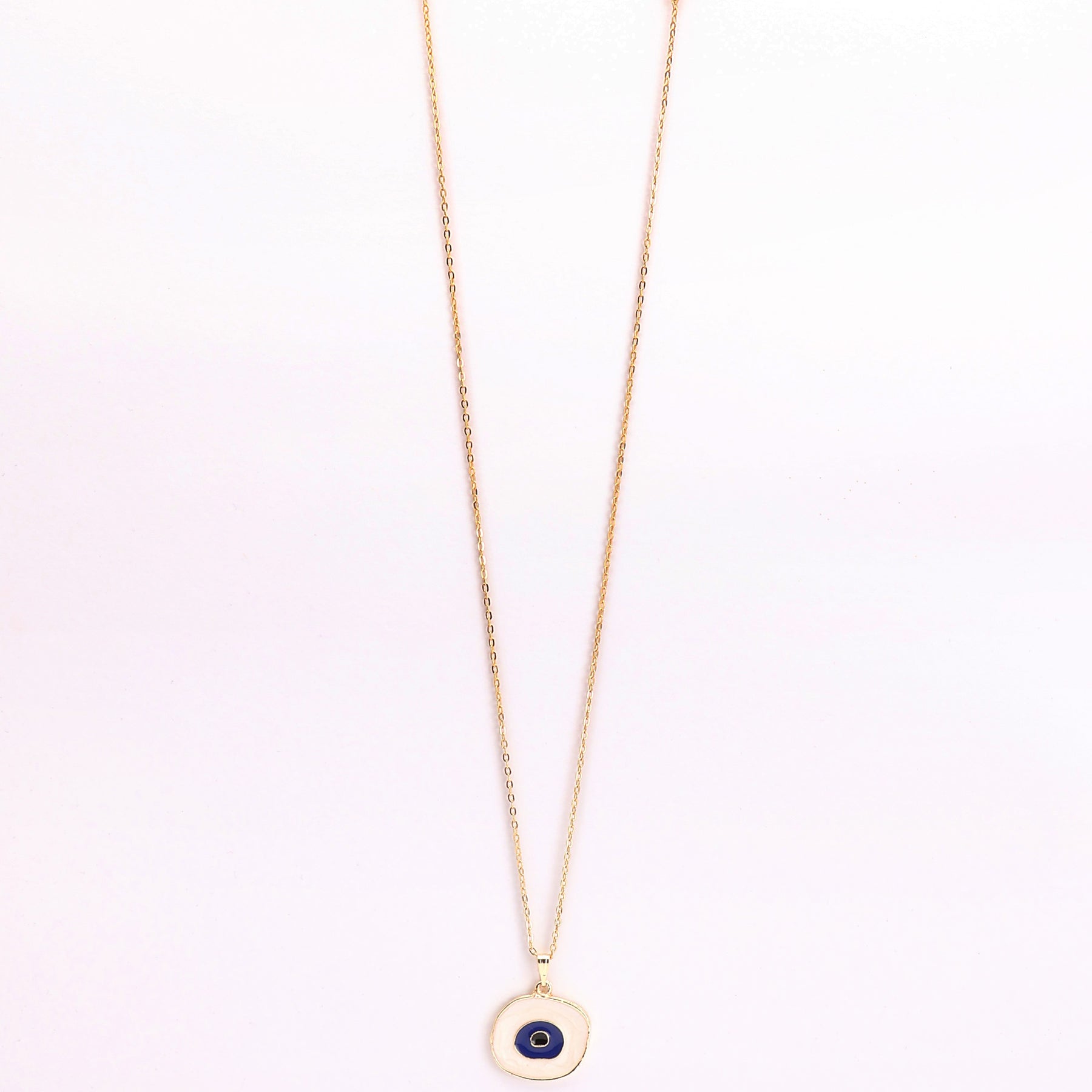 Gold Plated White Evil Eye Pendant