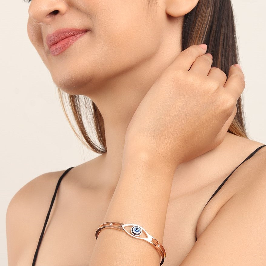 Ada Rose Gold Plated Evil Eye Bangle - Bracelet