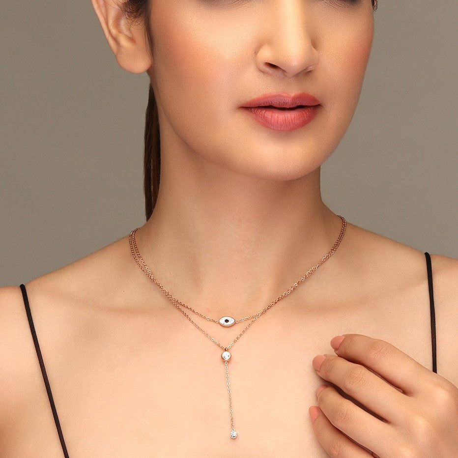 Rose Gold Minimal Evil Eye Layered Pendant Chain