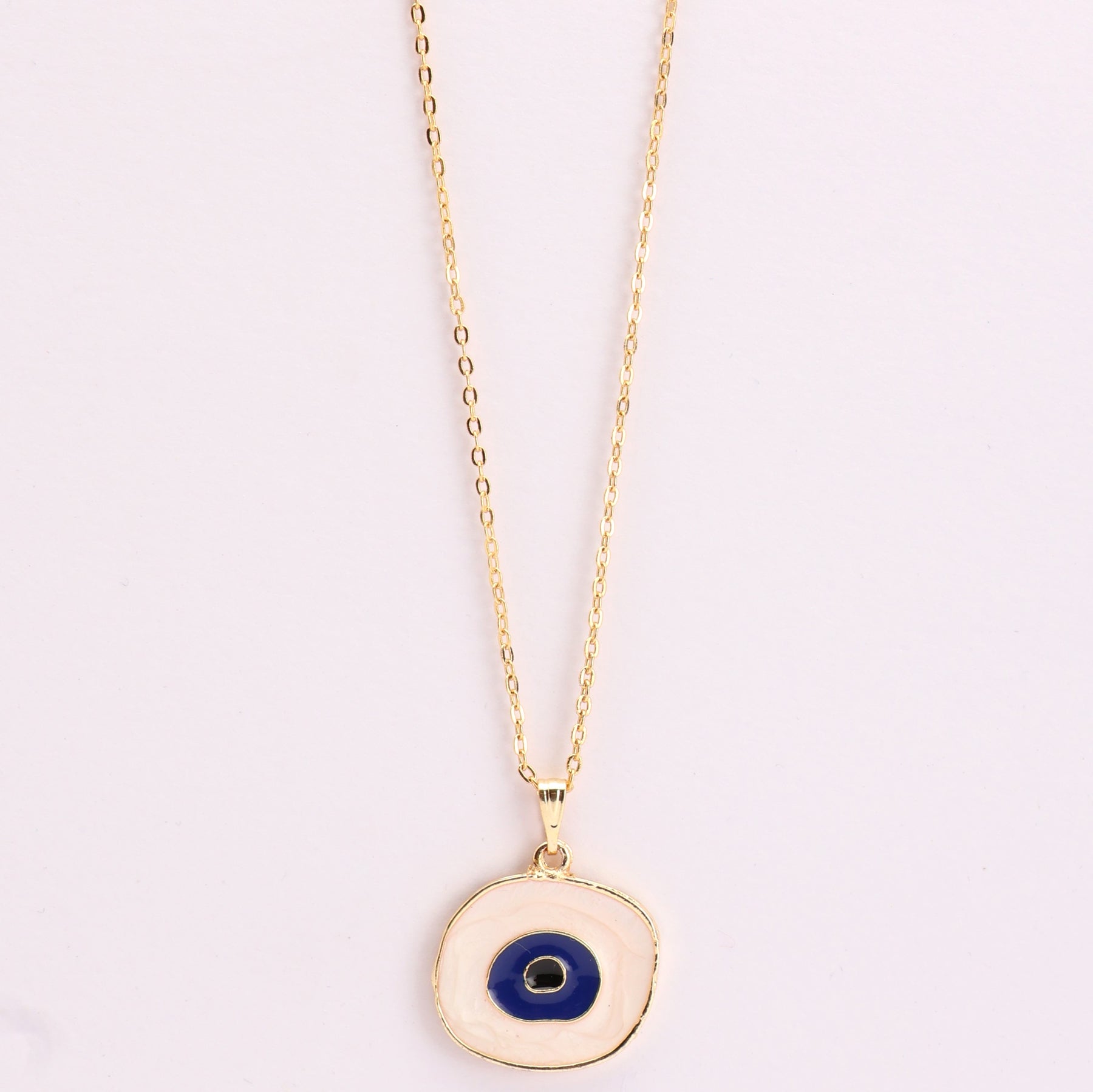 Gold Plated White Evil Eye Pendant