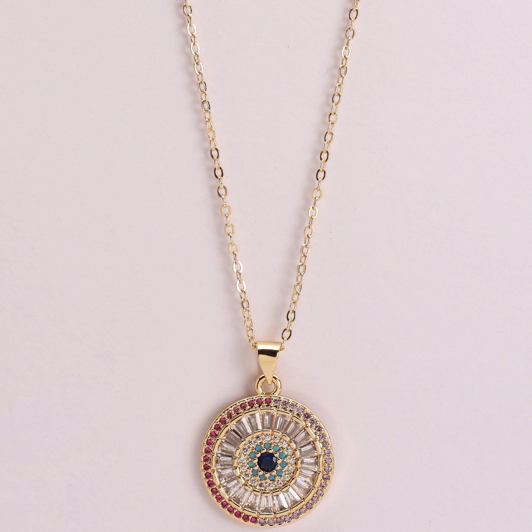 Gold Plated American Diamond Polki Evil Eye Pendant