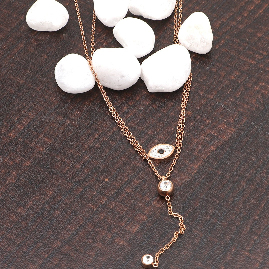 Rose Gold Minimal Evil Eye Layered Pendant Chain