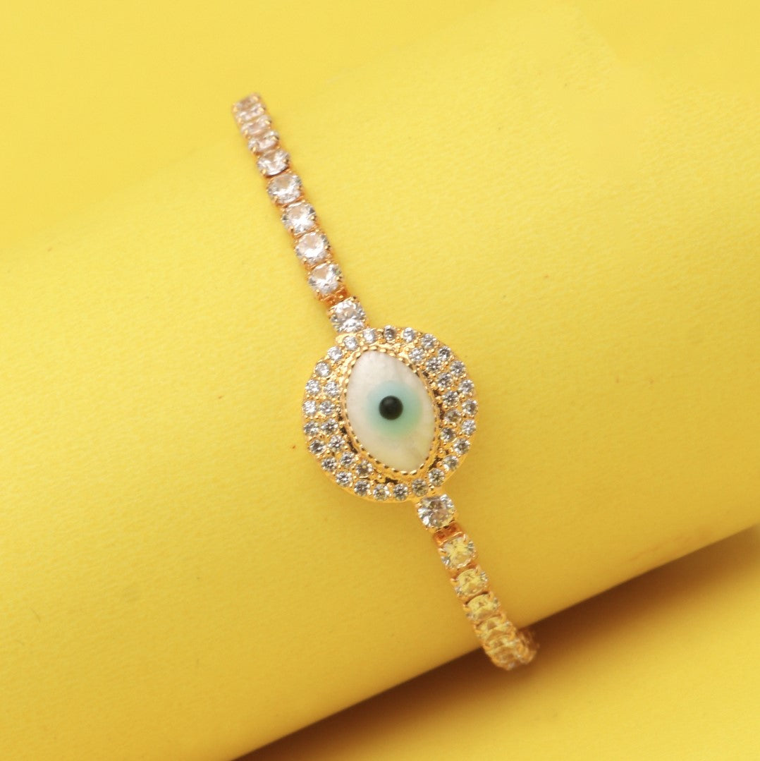 American Diamond Studded Evil Eye Gold Plated - Adjustable Bracelet