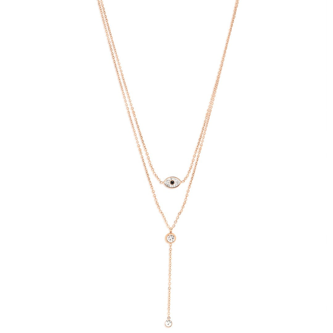 Rose Gold Minimal Evil Eye Layered Pendant Chain
