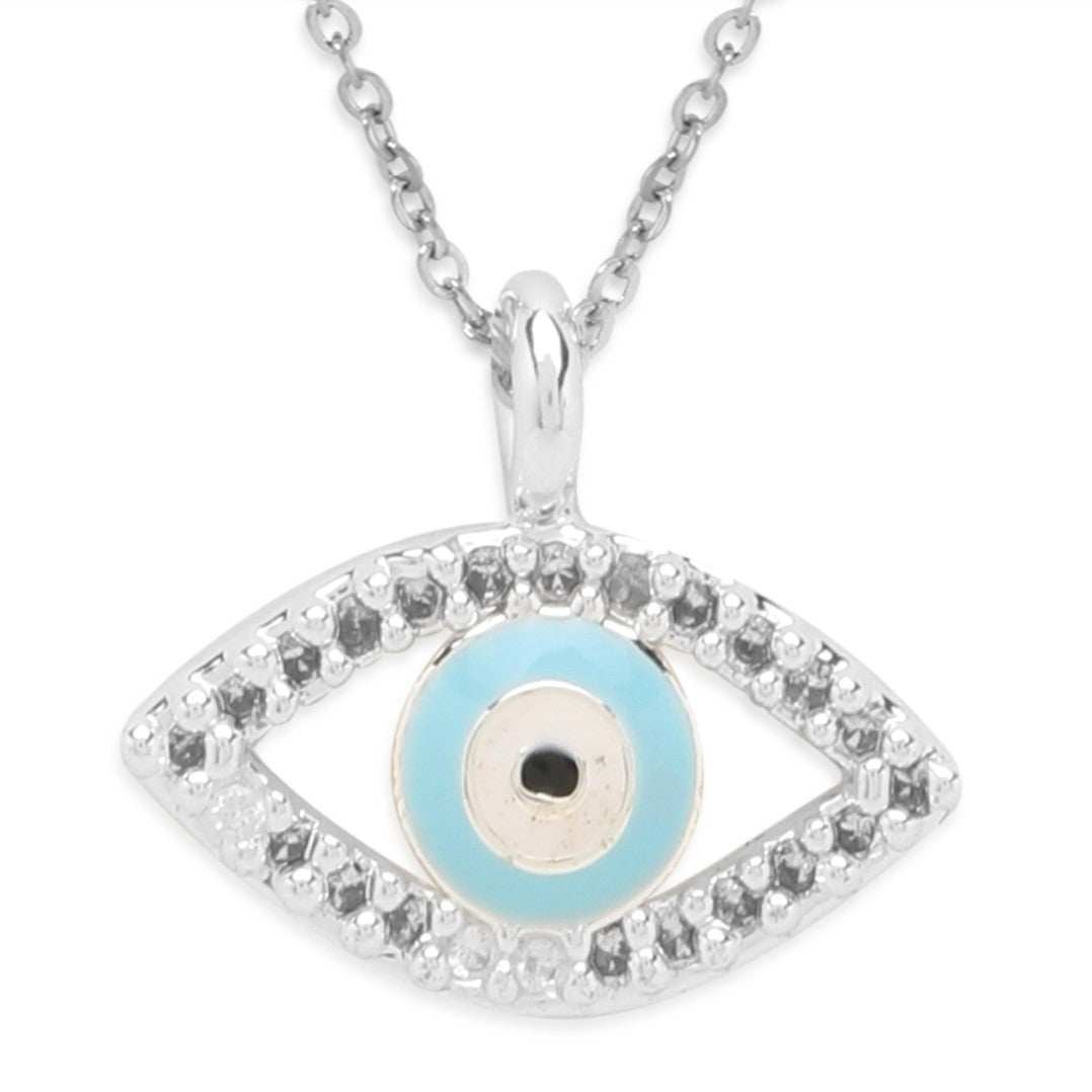 LAIDA Silver Plated Oval Blue Evil Eye Pendant