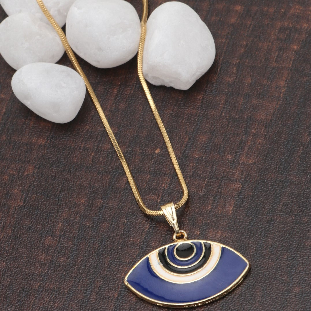 Gold Plated Oval Blue Evil Eye Pendant