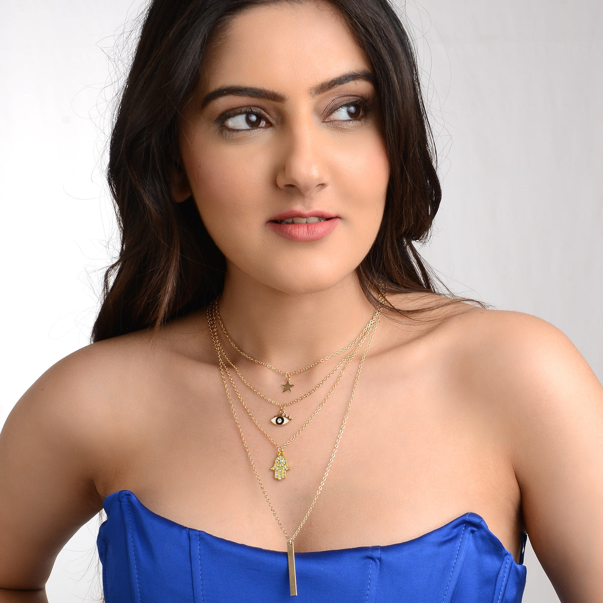 Multi Layer Evil Eye Hamsa Star Pendant Chain