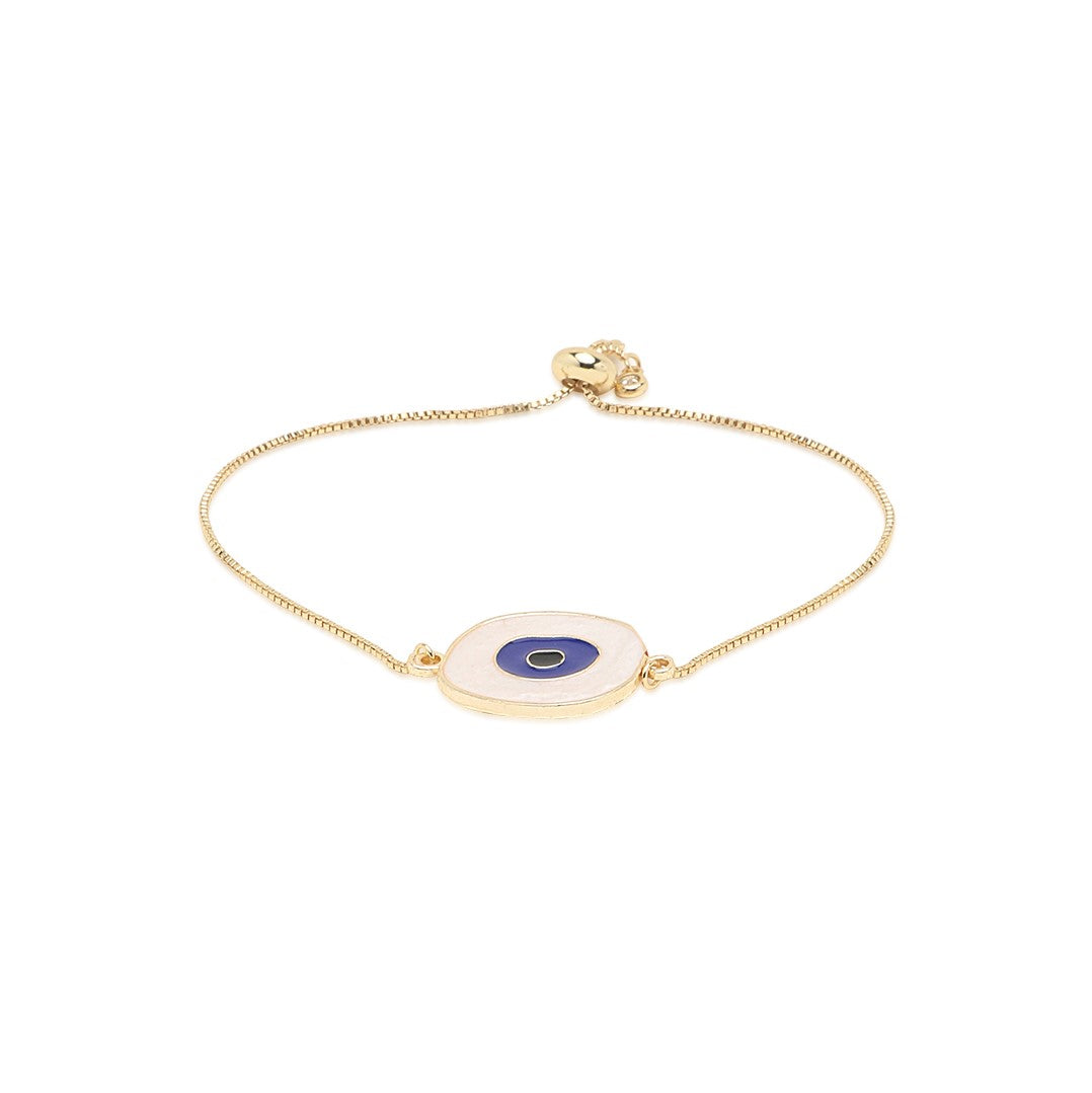 Round White Evil Eye Gold Plated - Adjustable Bracelet