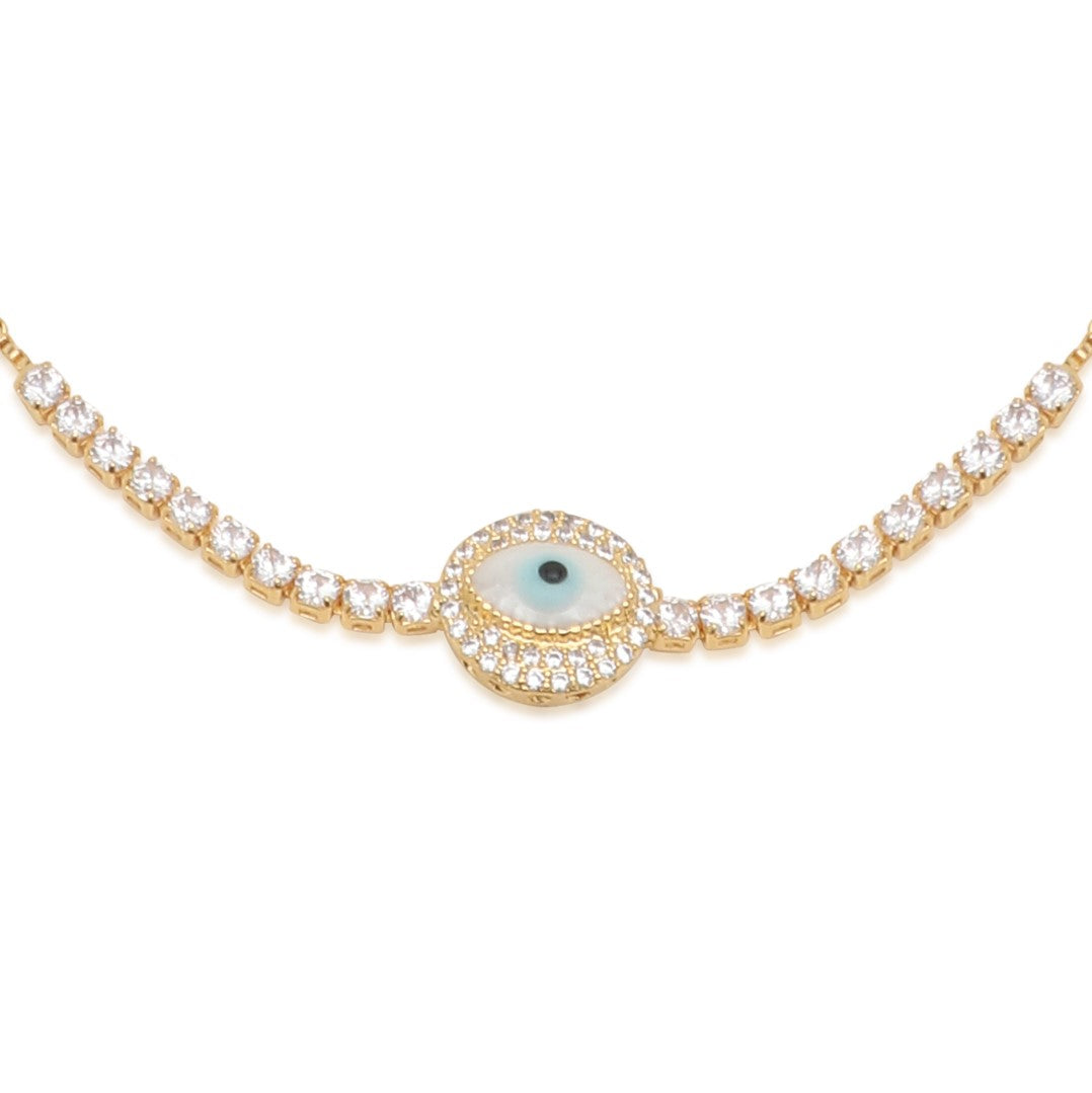 American Diamond Studded Evil Eye Gold Plated - Adjustable Bracelet
