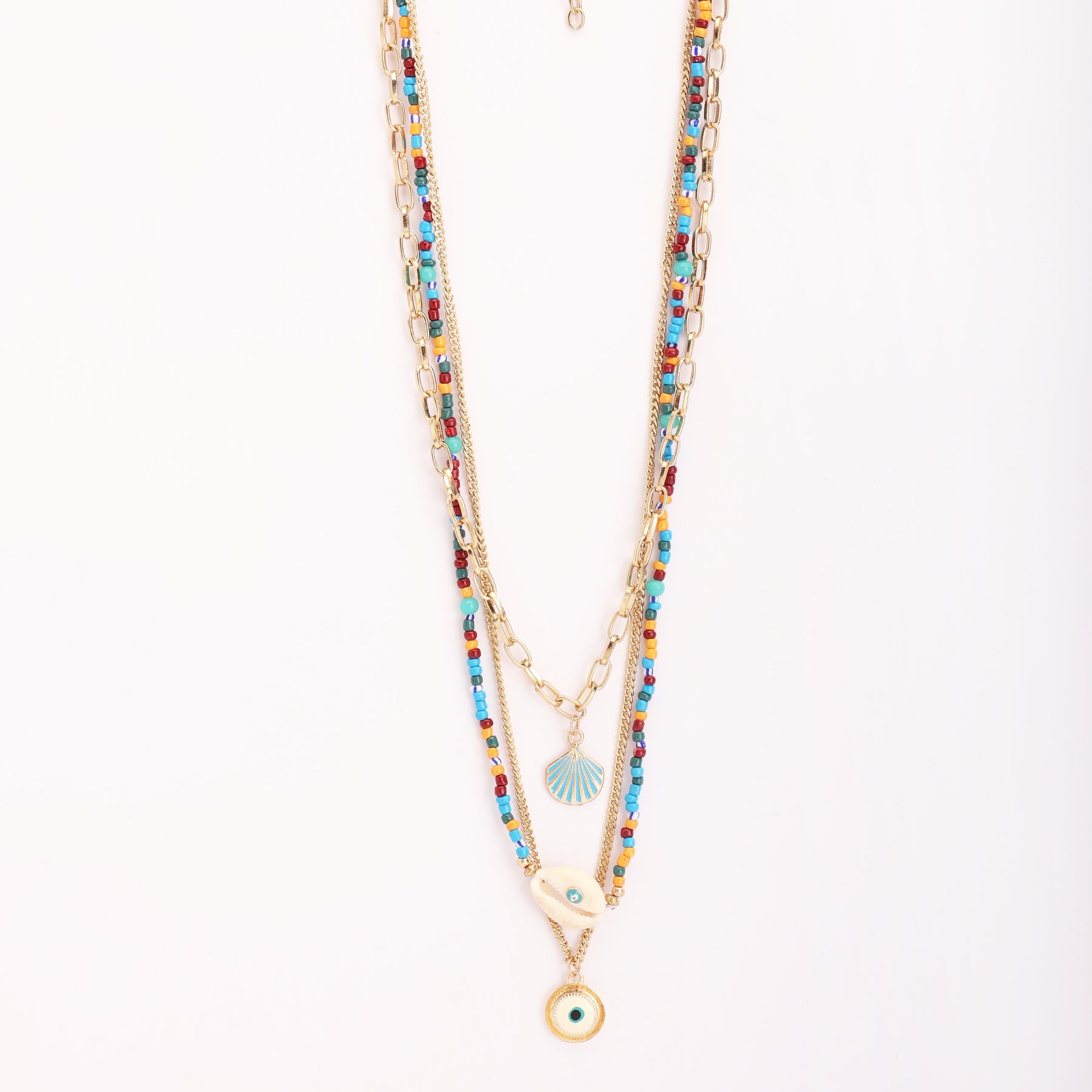 Multi Layer Blue Evil Eye Shell Long Chain