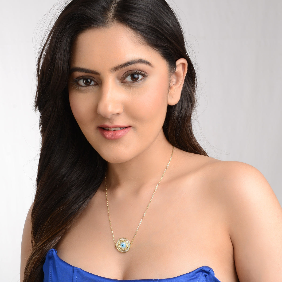 Gold Plated American Diamond Polki Evil Eye Pendant