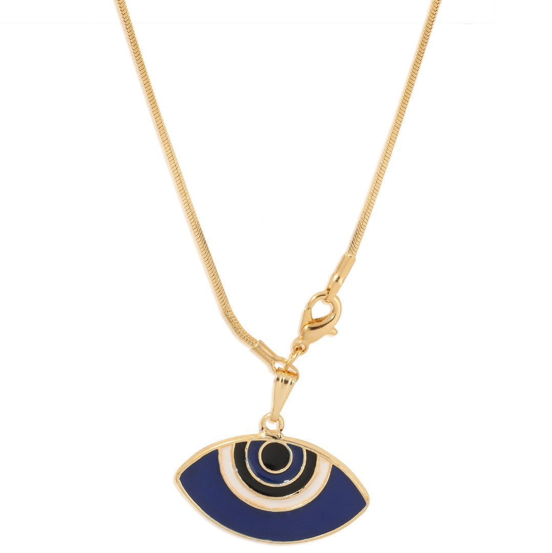 Gold Plated Oval Blue Evil Eye Pendant