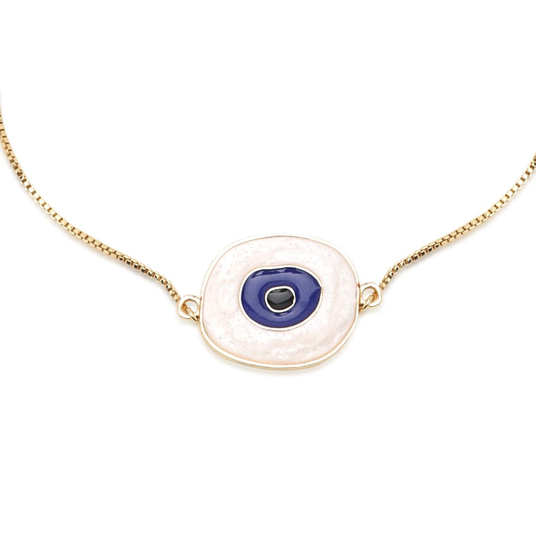 Round White Evil Eye Gold Plated - Adjustable Bracelet