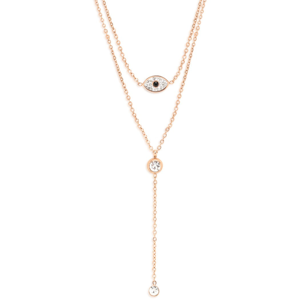 Rose Gold Minimal Evil Eye Layered Pendant Chain