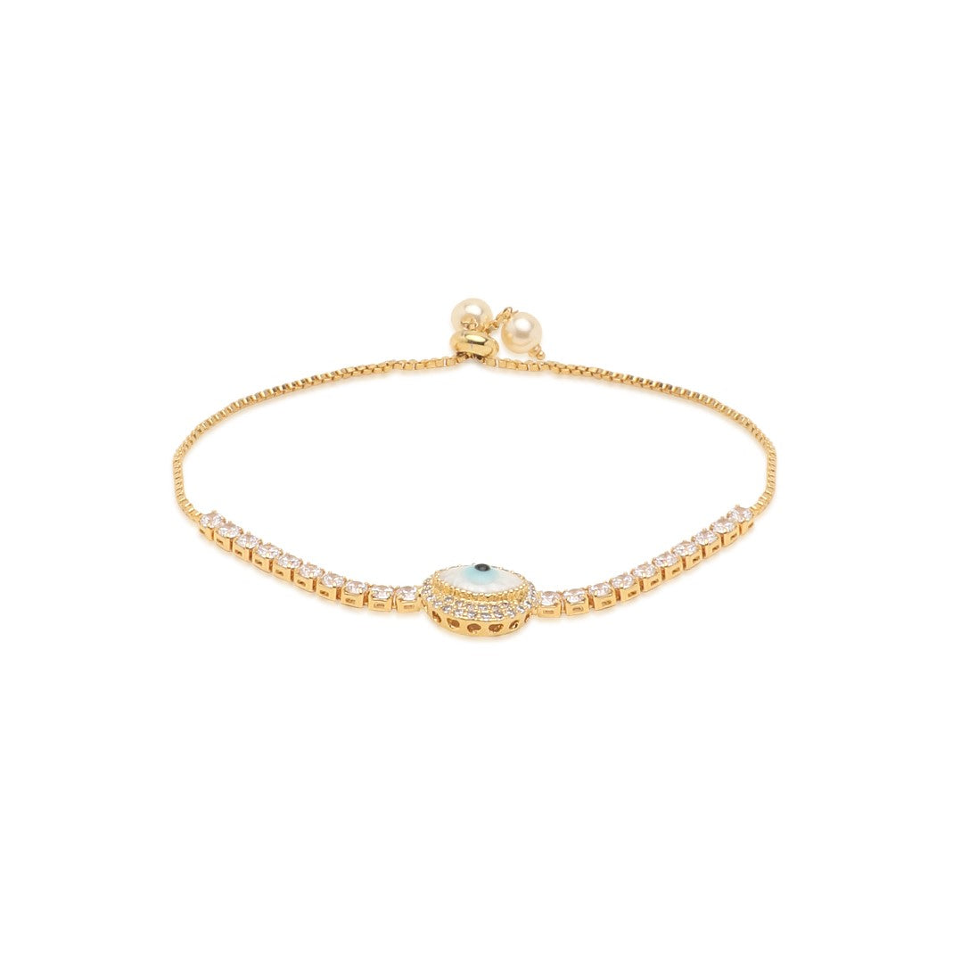 American Diamond Studded Evil Eye Gold Plated - Adjustable Bracelet