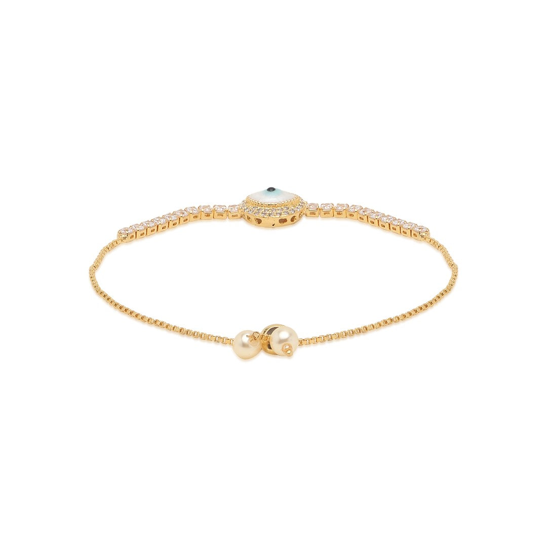 American Diamond Studded Evil Eye Gold Plated - Adjustable Bracelet