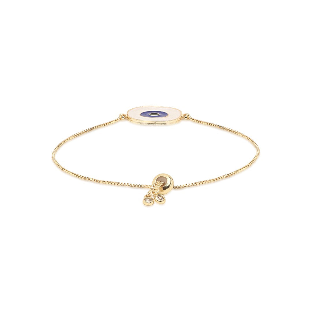 Round White Evil Eye Gold Plated - Adjustable Bracelet