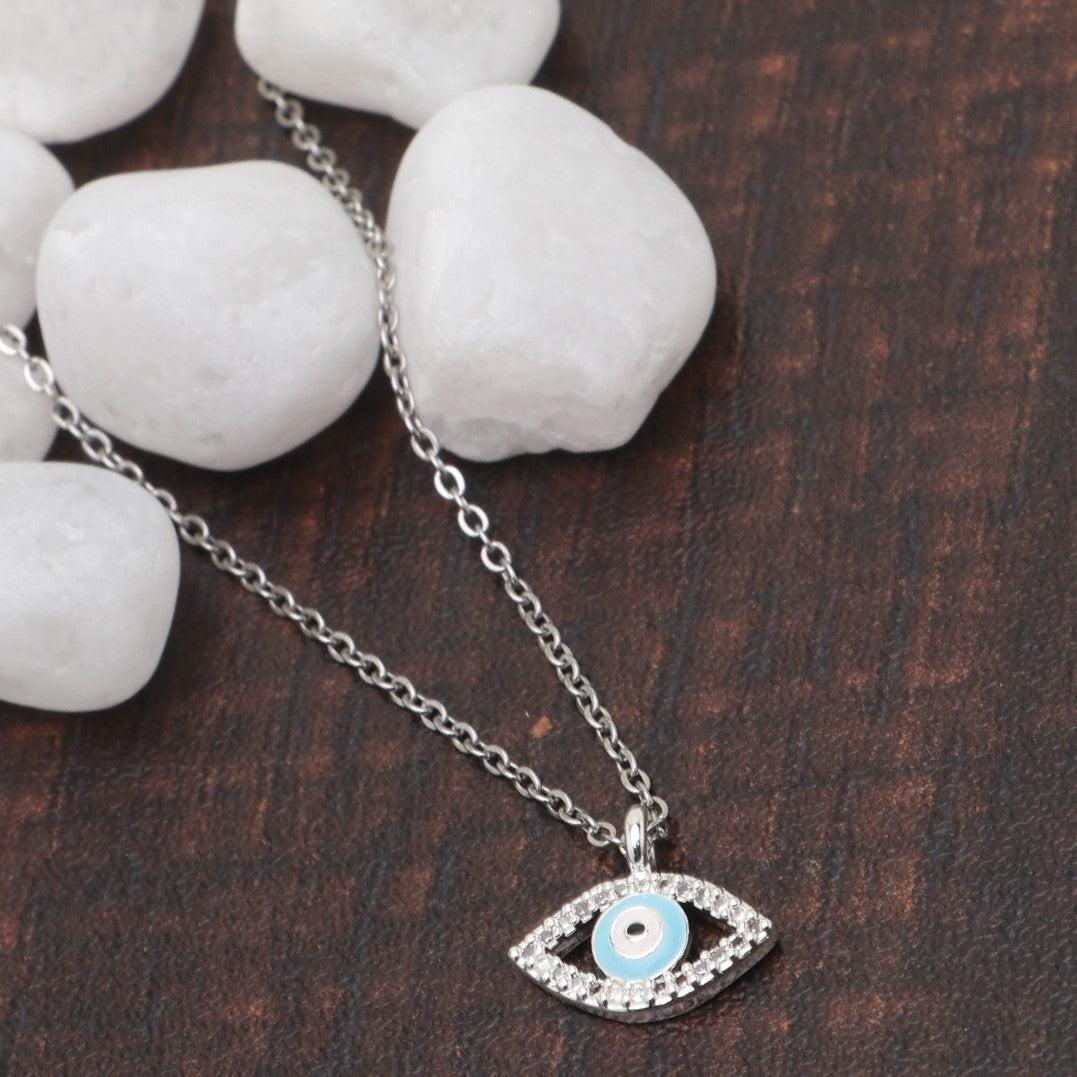 LAIDA Silver Plated Oval Blue Evil Eye Pendant