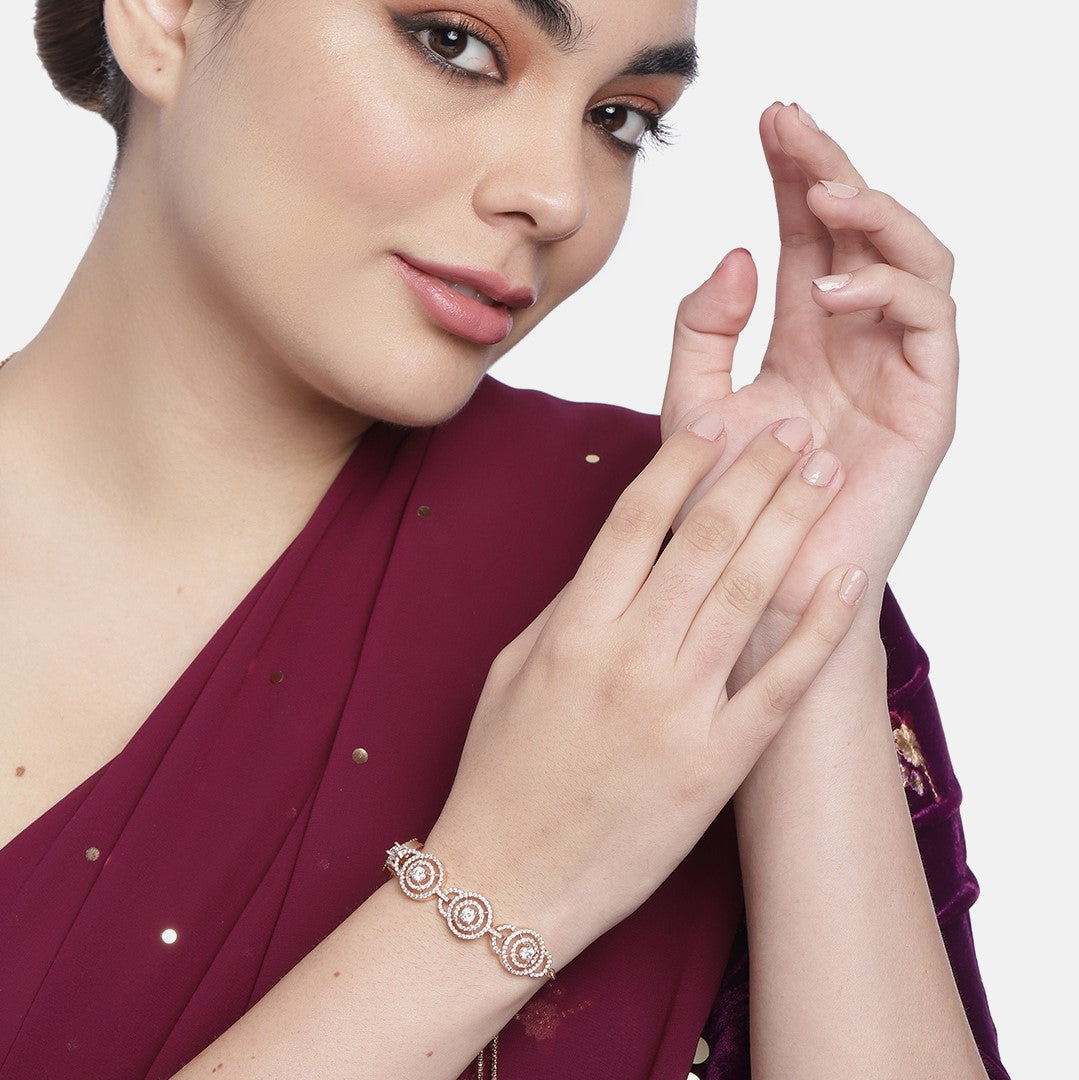 Laida Women Rose Gold Brass Cubic Zirconia Rose Gold-Plated Wraparound Bracelet