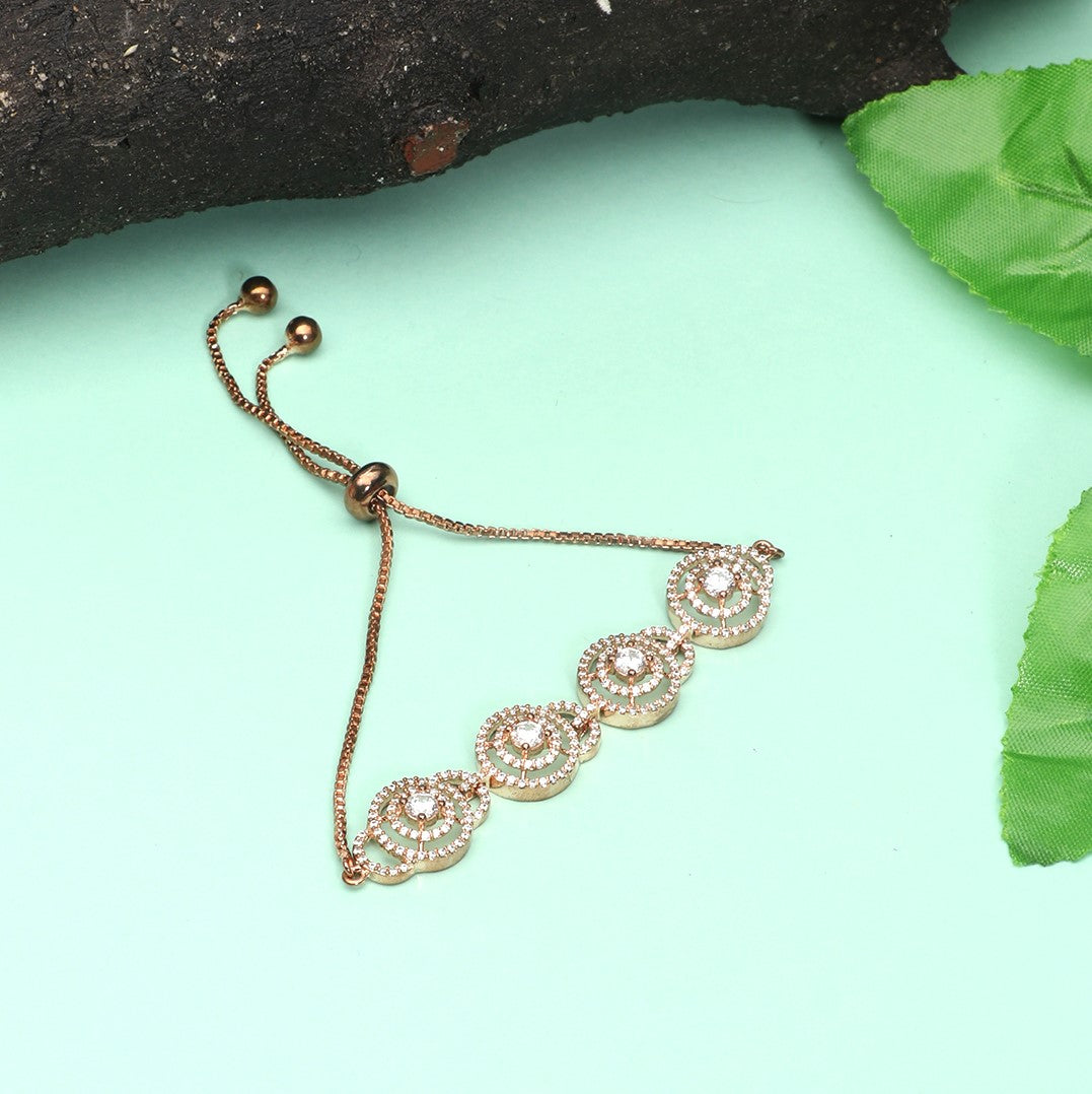 Laida Women Rose Gold Brass Cubic Zirconia Rose Gold-Plated Wraparound Bracelet