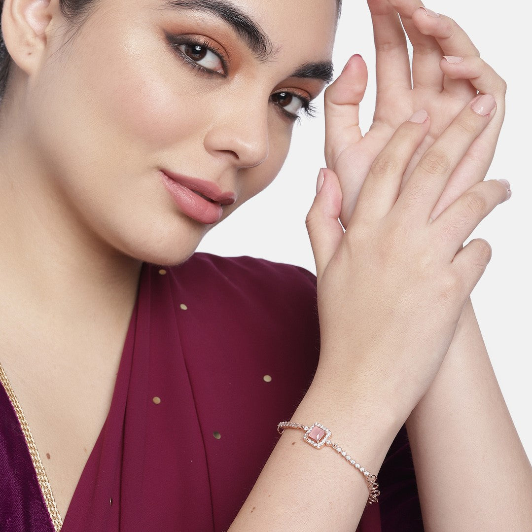 Brass Cubic Zirconia Rose Gold Plated - Wraparound Bracelet