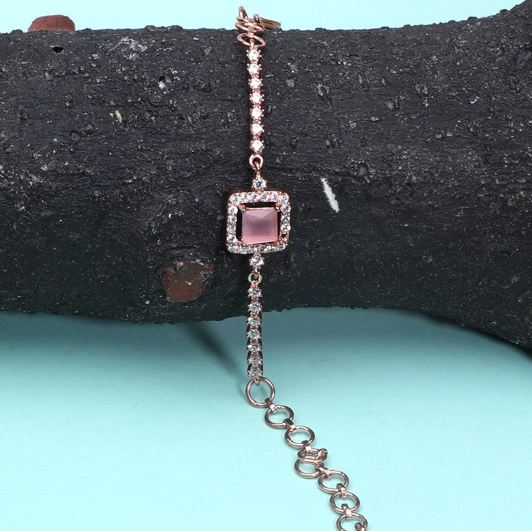Brass Cubic Zirconia Rose Gold Plated - Wraparound Bracelet