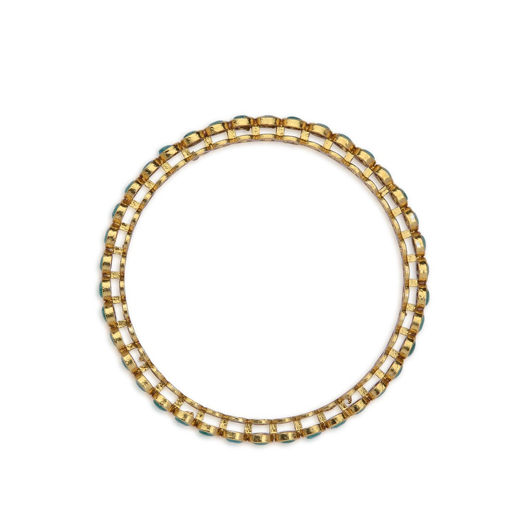 Laida Set Of 4 Gold-Plated Red & Green Stone-Studded Bangles