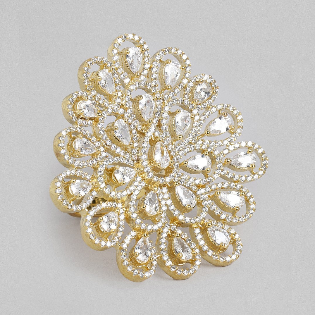 Laida Gold-Plated Handcrafted American Diamond Studded Floral Finger- Ring