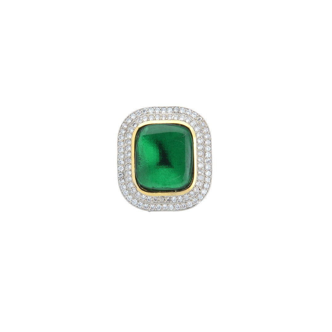 American Diamond Kundan Emerald Ring