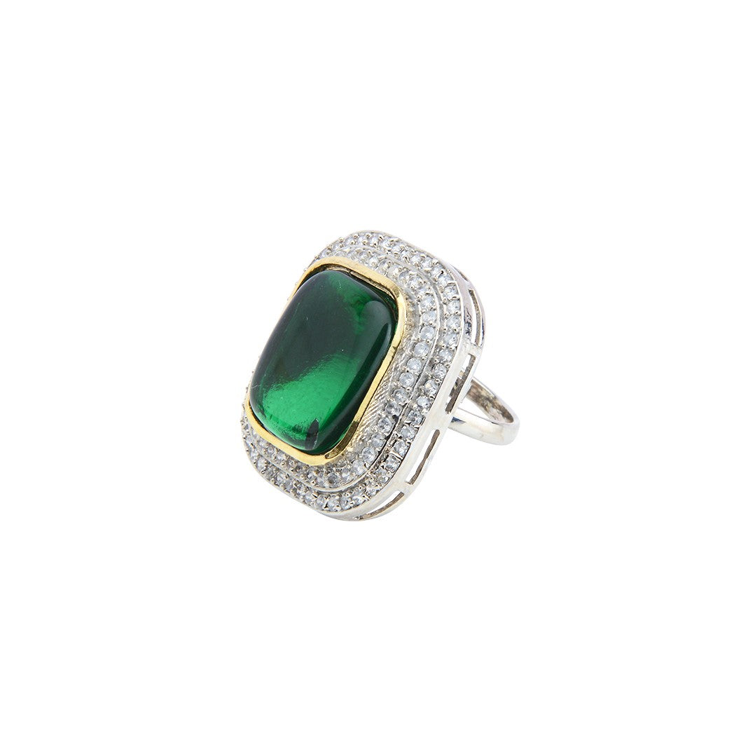 American Diamond Kundan Emerald Ring