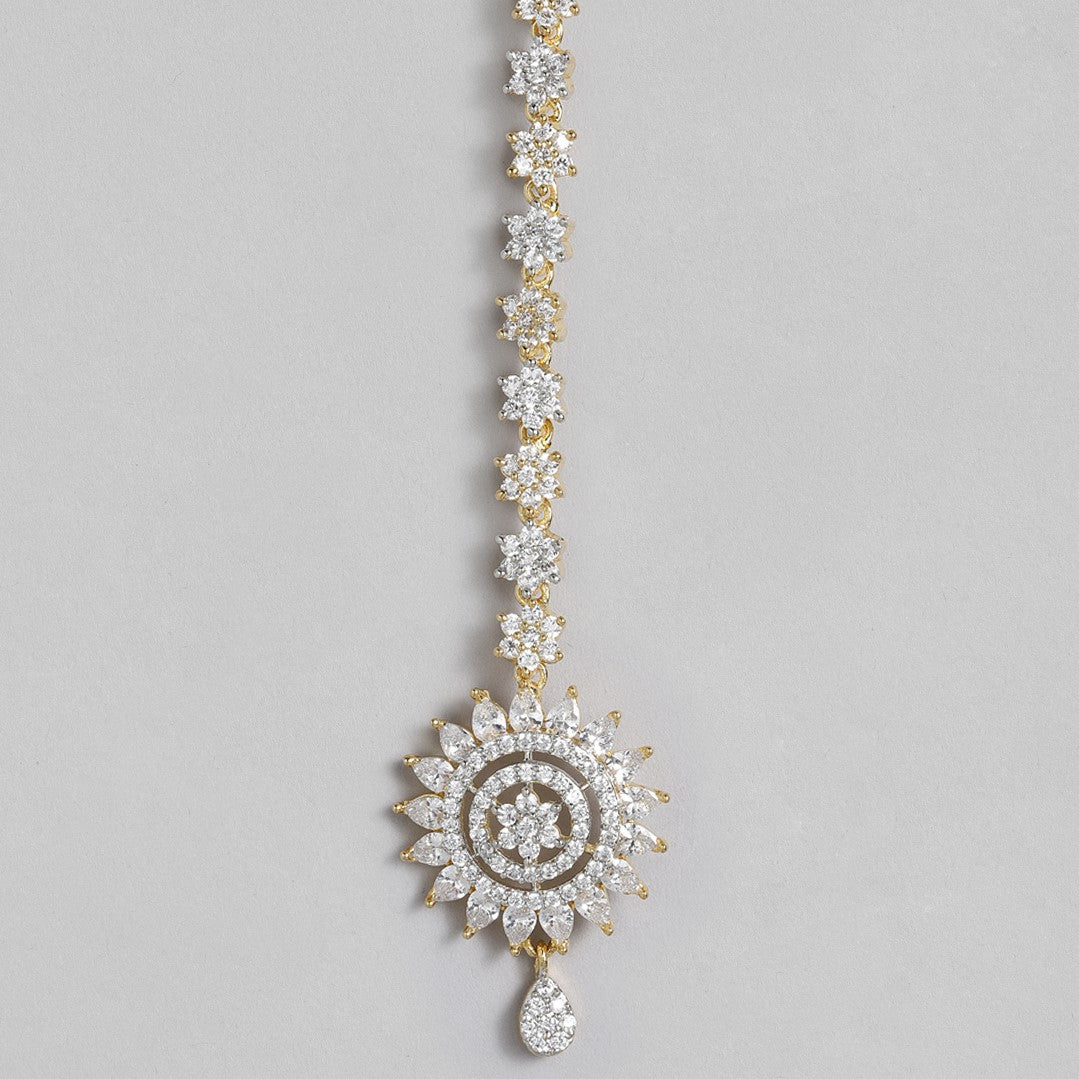 Laida Gold-Plated Handcrafted American Diamond Studded Maang Tikka