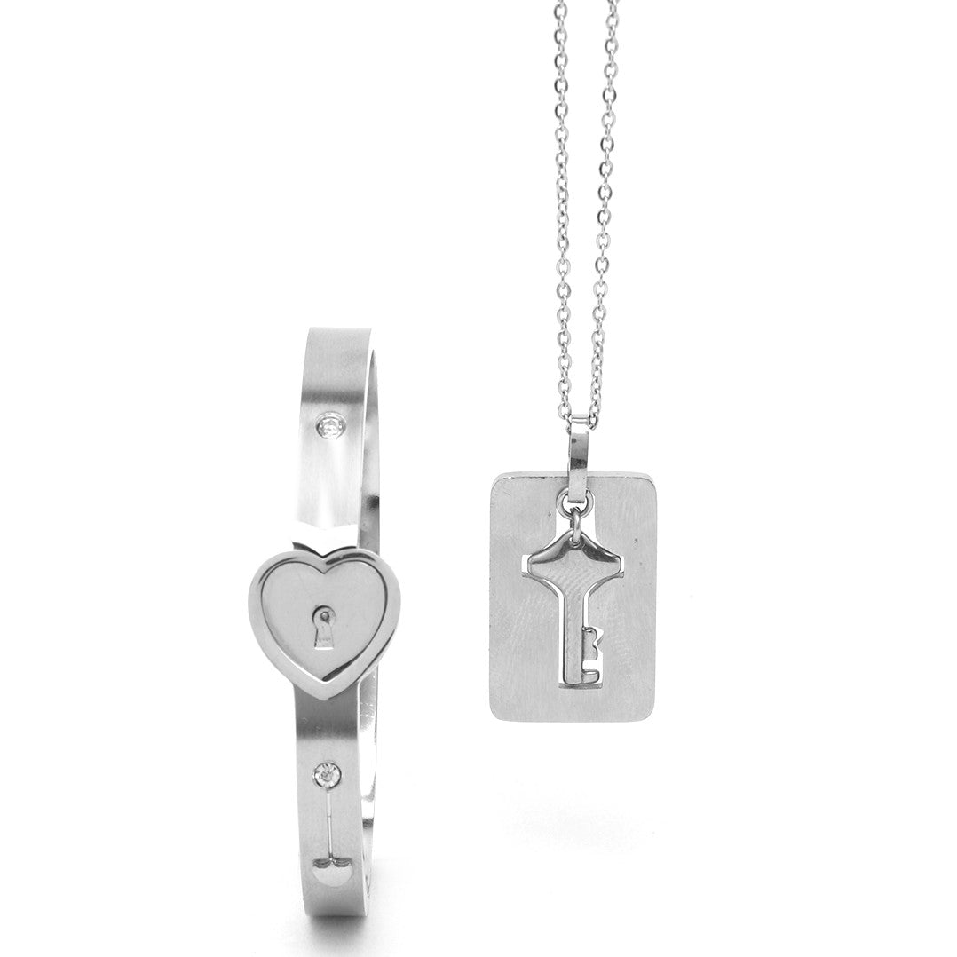 Heart Lock Unisex Silver-Plated Link Bracelet