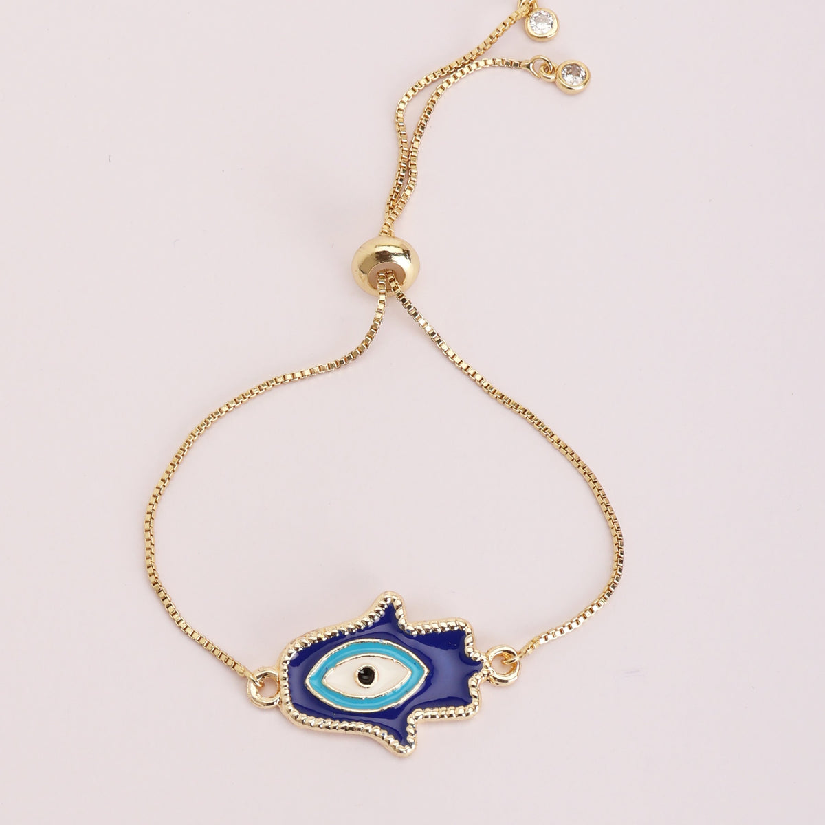 Hamsa Blue - Gold Plated  Adjustable Bracelet