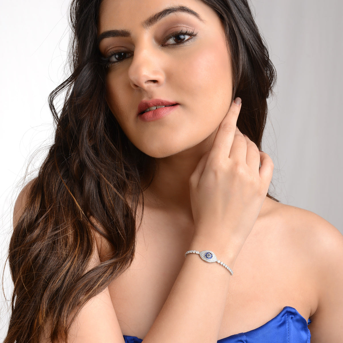 Silver American Diamond Evil Eye - Adjustable Bracelet