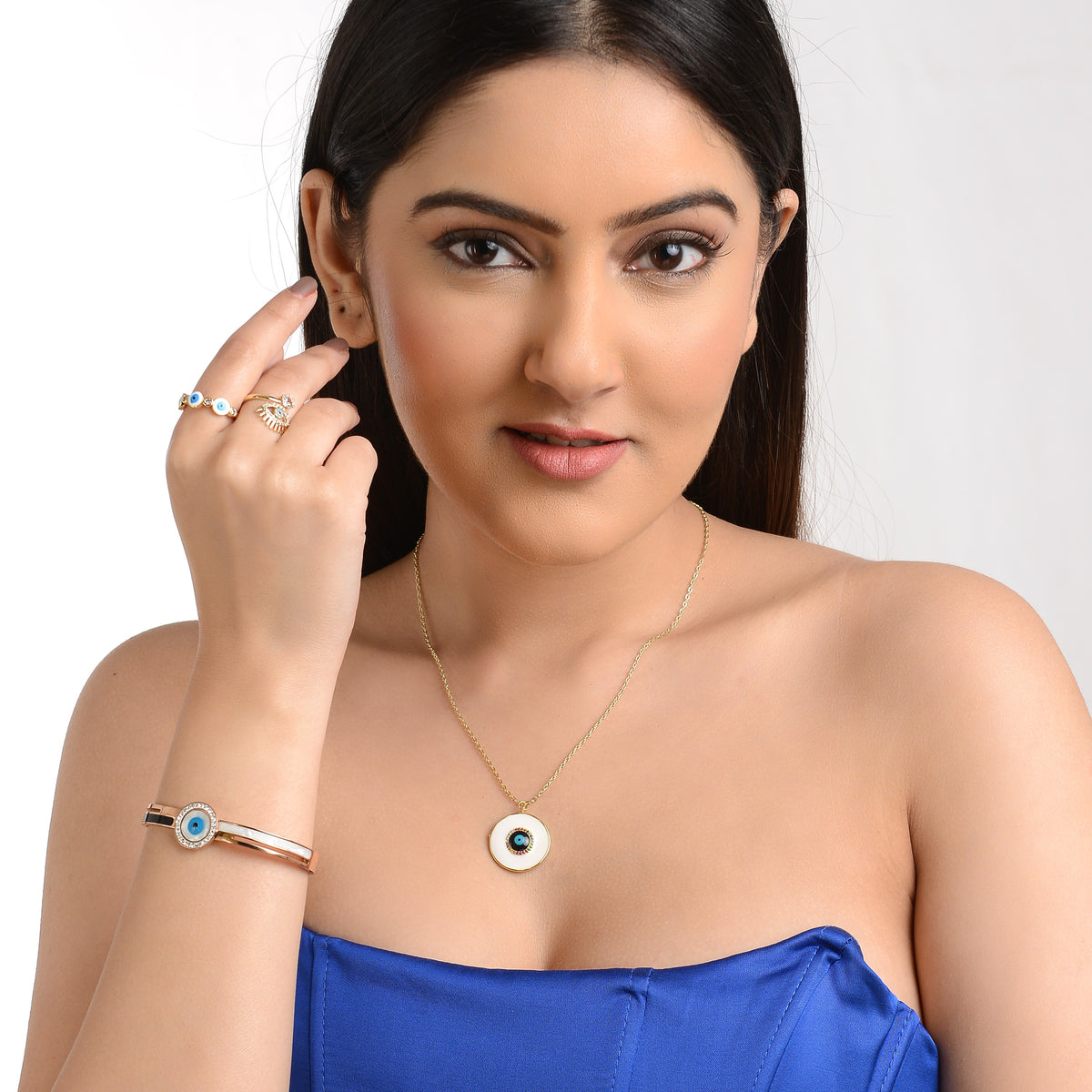 Evil Eye White Enamel- Bangle Bracelet