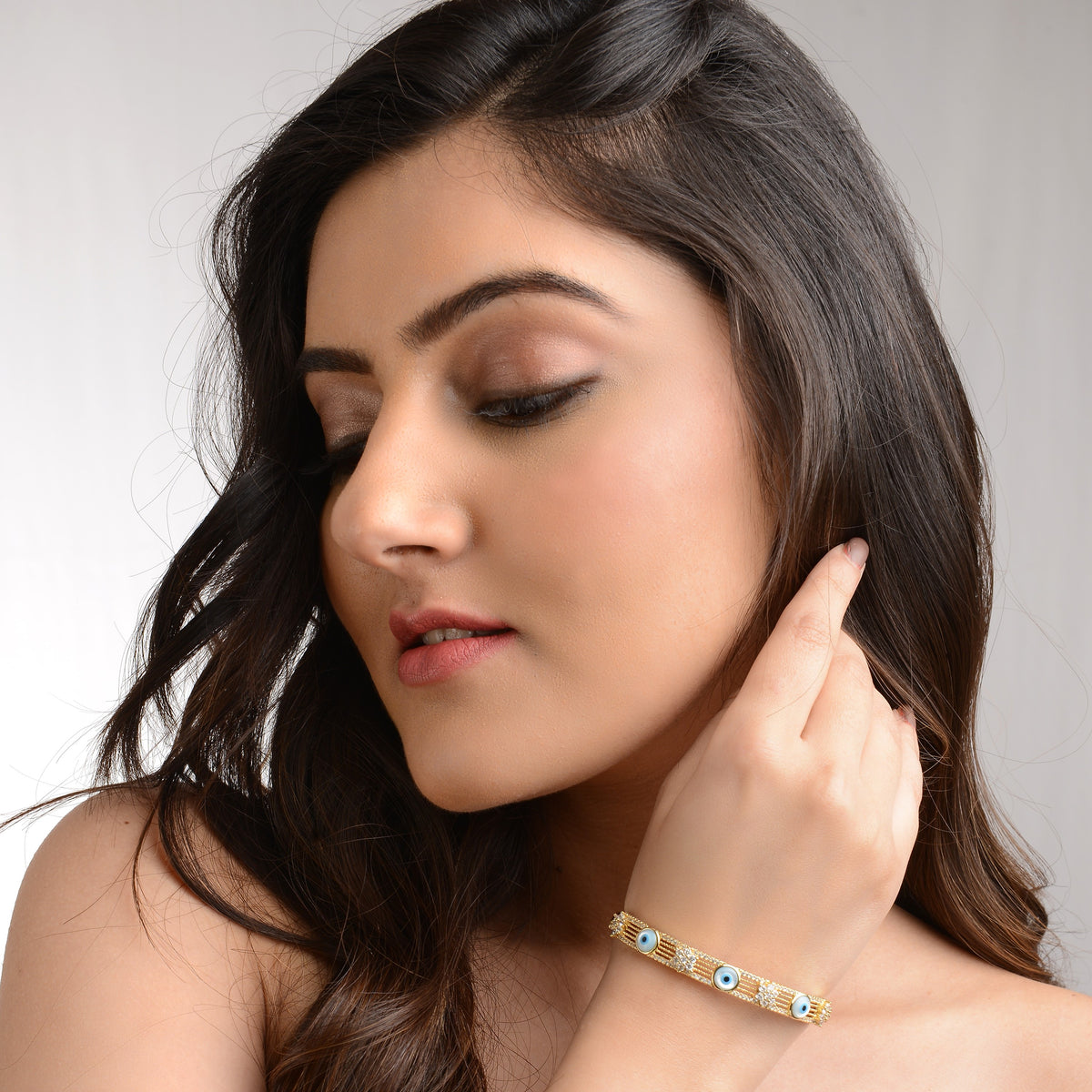 Floral Multi Evil Eye- Bangle Bracelet