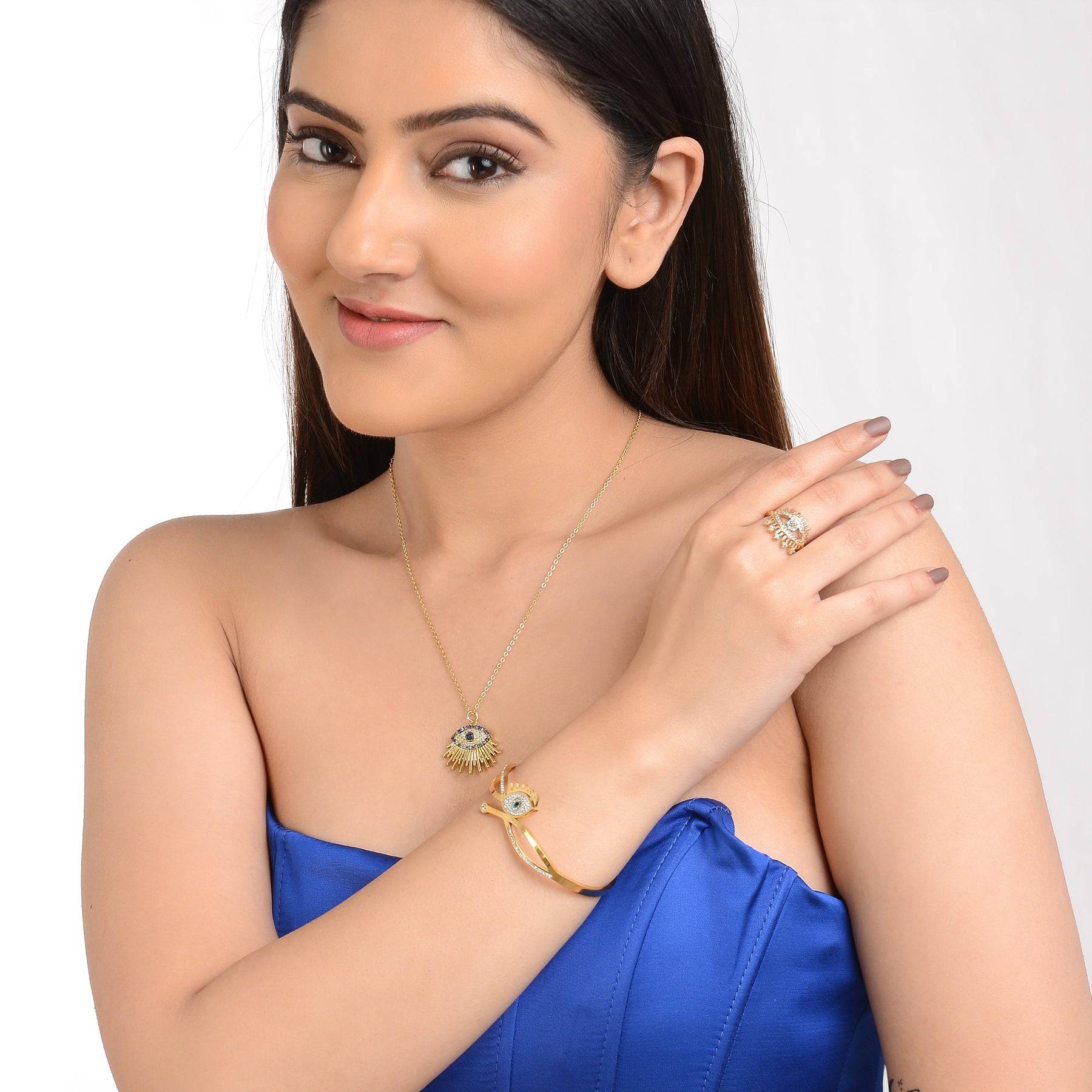 Turquoise Lashed Evil Eye Finger Ring