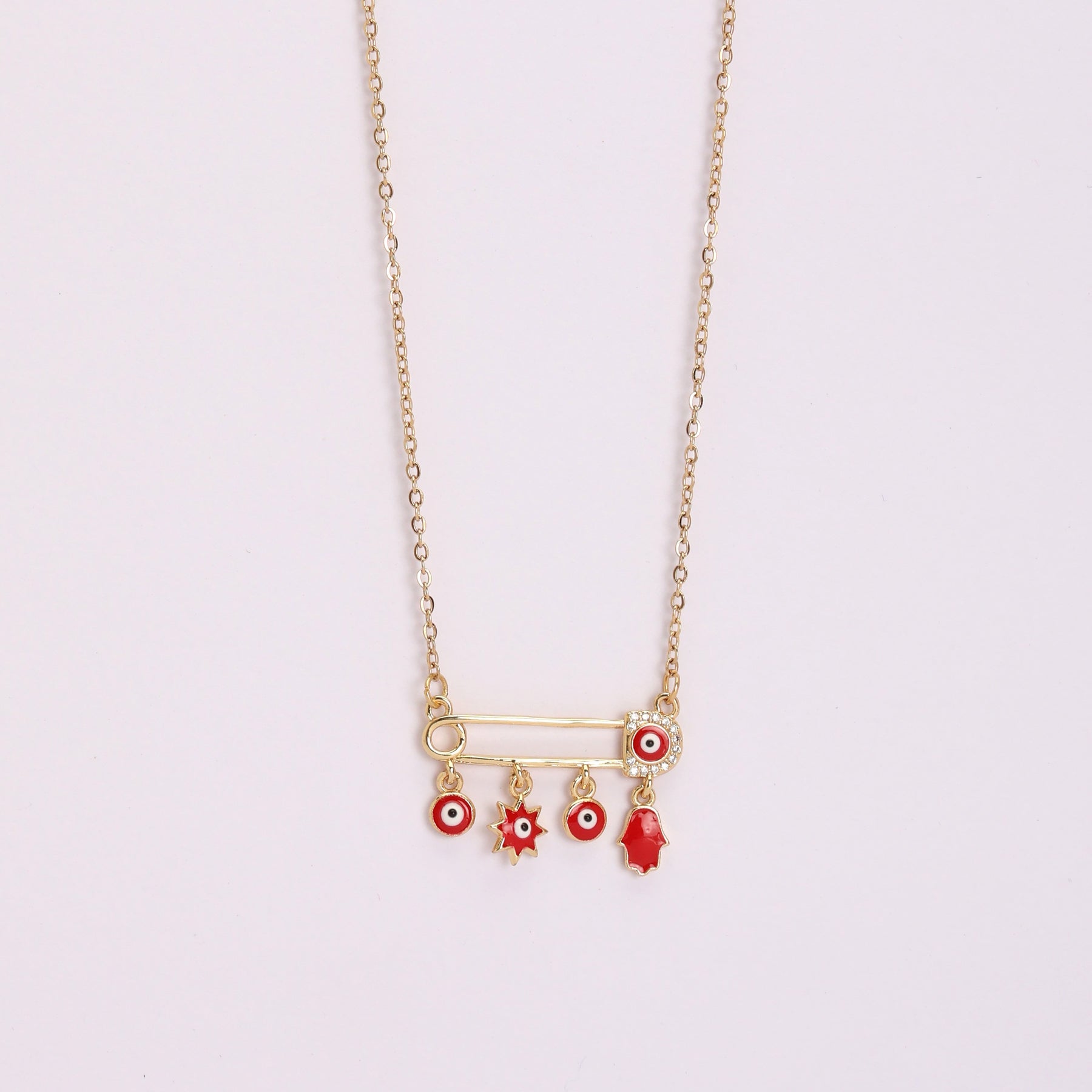 Safety Pin Hamsa Charm Pendant