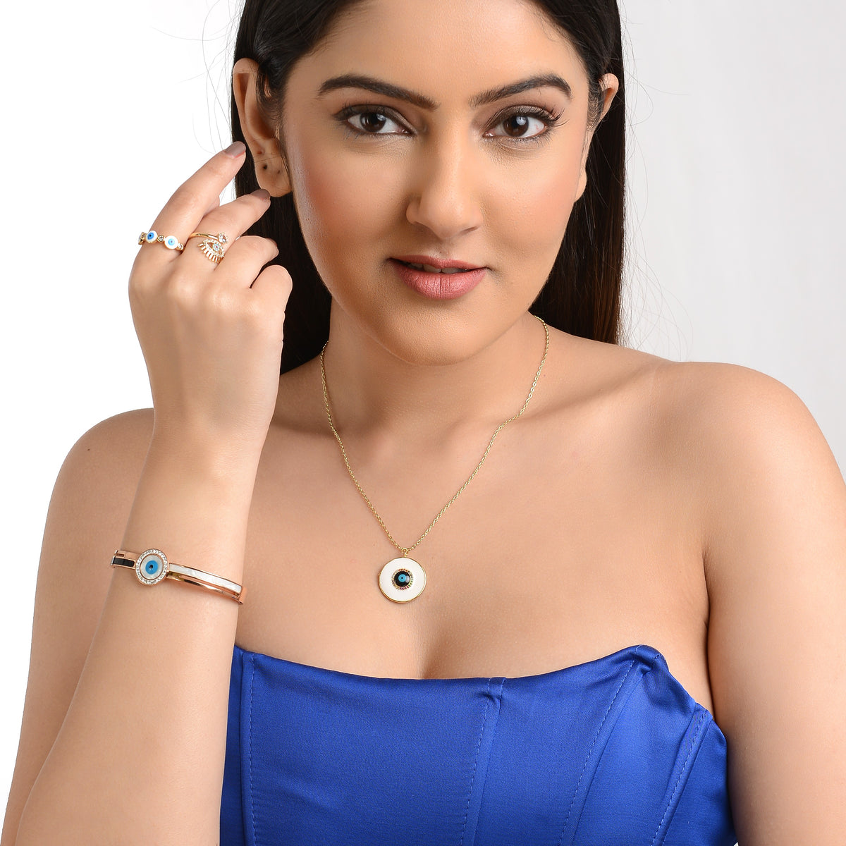 Gold Plated White Evil Eye Pendant